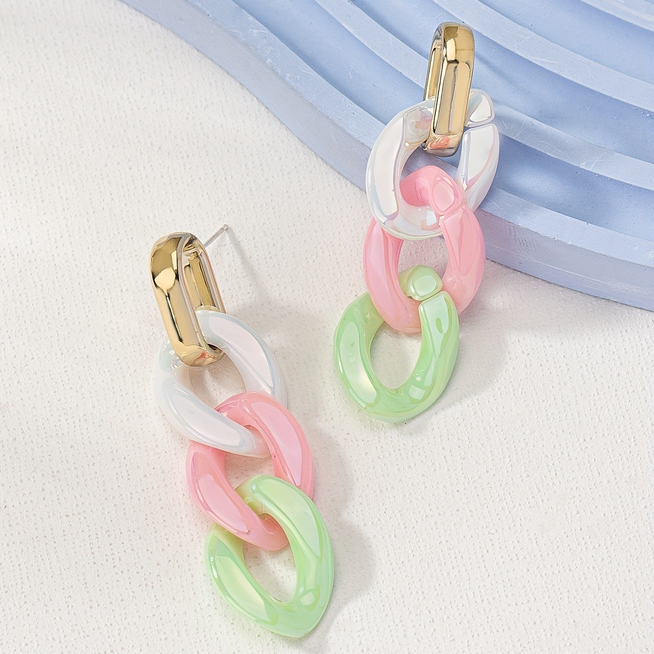 1 Pair Candy Color Chain Style Earrings Hollow Design Elegant Spring Summer