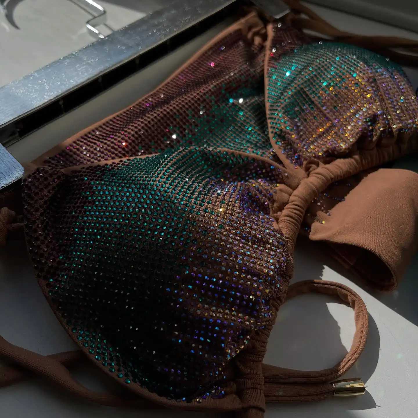 2025 New Sexy High-Cut Organza Bikini Set with Gold Accents Women Swimwear Bathing Suit New Color Match Holiday Beachwear XJ250624