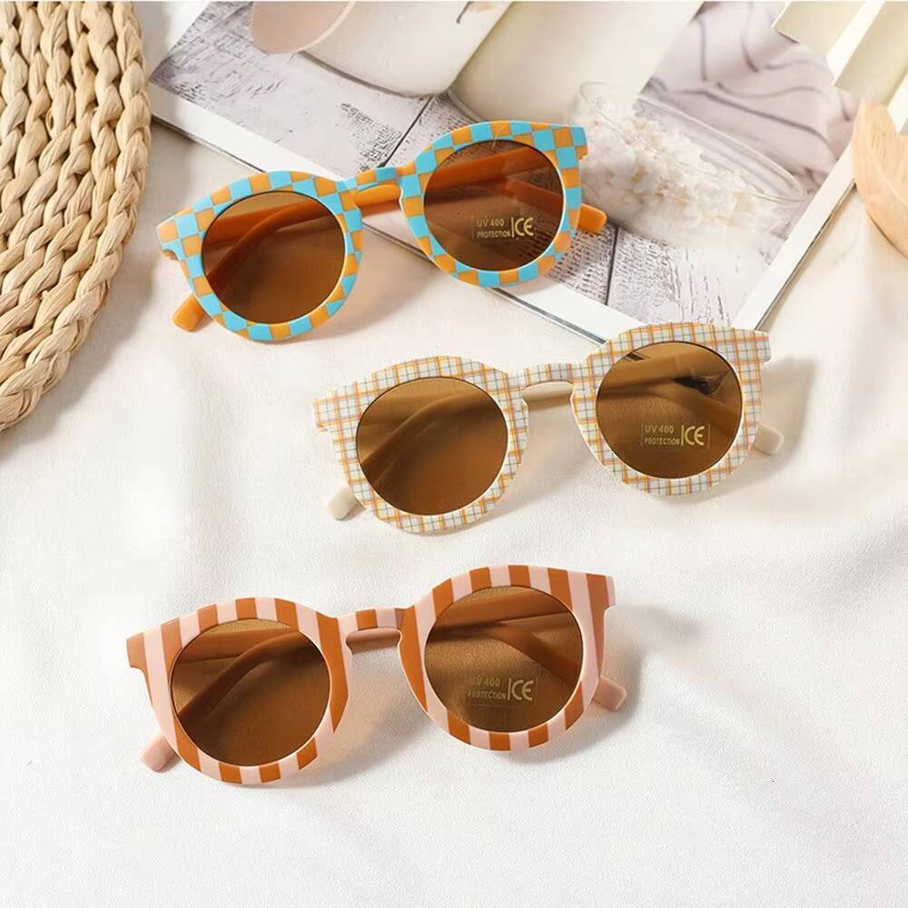 3-8Y Children Sunglasses Fashion Round Frame Checker Color Kids Protection UV400 Sun Glasses for Boys Girls ddmythur Z260305