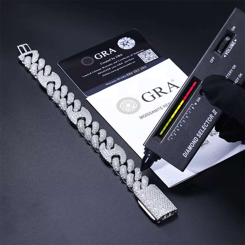 Luxury Bling Rock Hiphop Jewelry 18mm 925 Sterling Silver GRA Tested VVS Moissanite Iced Out Cuban Link Men Bracelet