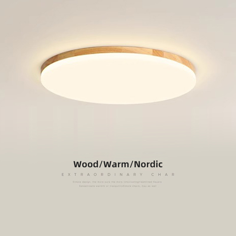 Minimalist Wooden Style Cream White Wax Wood Living Room Light - Eye Protection Bedroom Ceiling Lamp Fixture for Bedrooms & Living Rooms