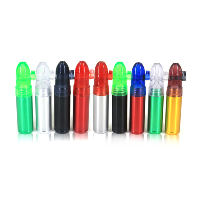 82mm metal Pipe With Plastic Top Bullet Rocket Snuff Snorter Sniff Dispenser Nasal For Tobacco Cigarette Smoking Pipes Accessories Tools