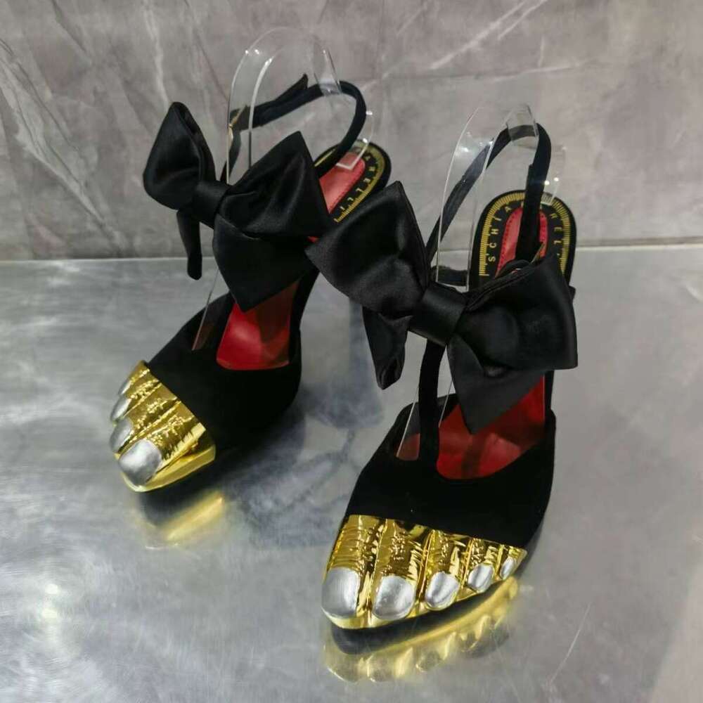 Sheepskin Version ~ French Style Small Gold Toe Genuine Leather Stiletto Heels Women New One-Strap High Heel Sandals Women's Slippers