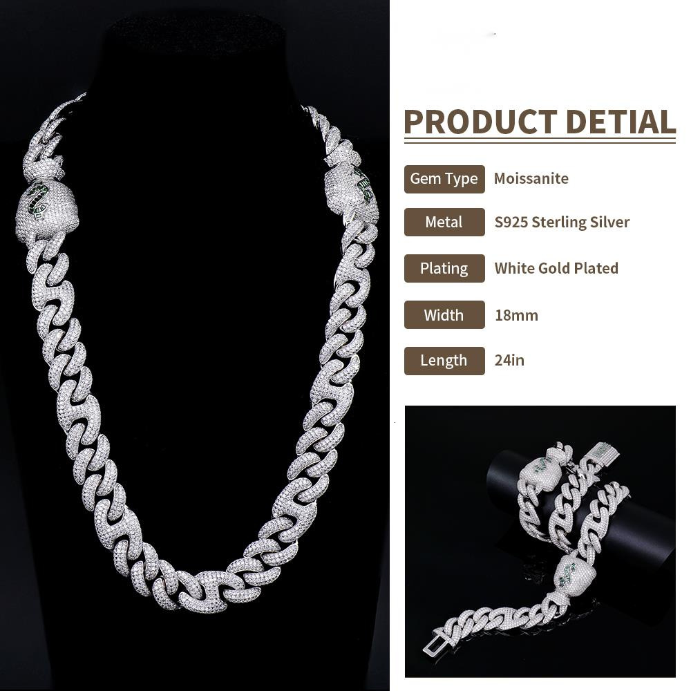 Luxury Designer Jewelry VVS Moissanite Necklace Money Bag Pig Nose Design White Gold Plated Green Hip Hop Style Fashion High Quality GRA Tested