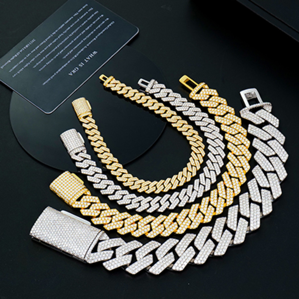 25mm 925 Sterling Silver Luxury Iced Out VVS Moissanite Miami Cuban Link Bracelet High Quality