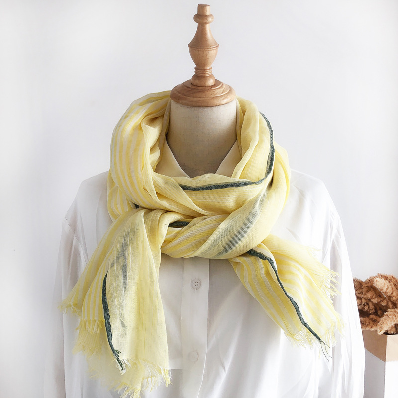 K1245 Scarf women's spring and autumn thin forest color matching striped shawl Korean style versatile Japanese style literary retro fashion new s