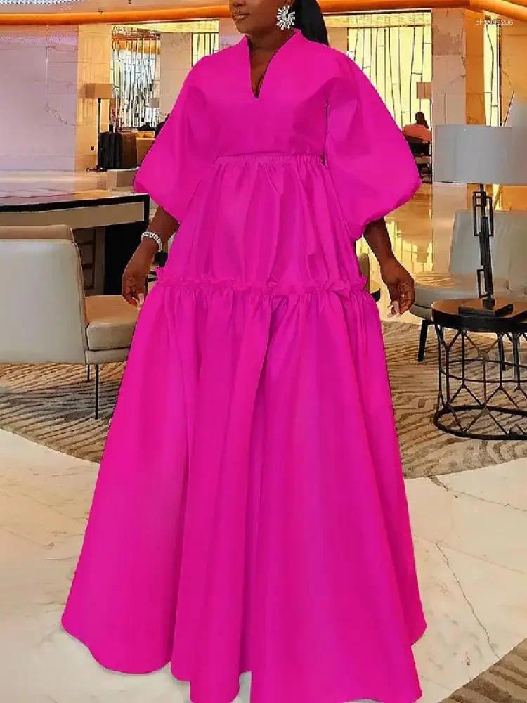 Casual Dresses Women Minimalist Solid Color Sleeves Falbala Party Evening Dress Spring Autumn Loose Date Night Styling Maxi Plus Sizes 5XL