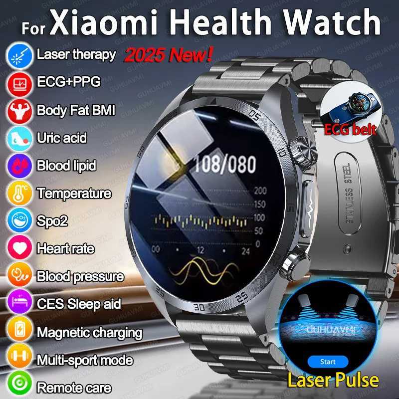 2025 Laser Pulse Uric Acid Blood Fat Nursing Smart Watch Men Body Fat Blood Pressure ECG+PPG Sleep Aid For Health WatchXJ250705