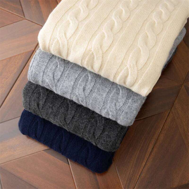 Autumn And Winter New Wool Men's Round Collar Pure Color Pullover Jacquard Thick Loose Cashmere Sweater 250701 250701