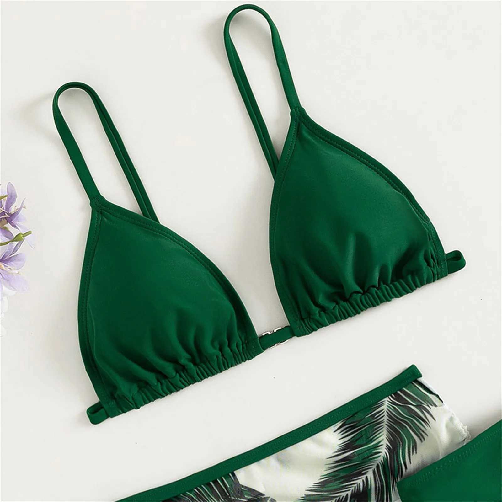 Kids Child Girls 3 Piece Swimsuits Bathing Suit Solid Bikini Top Underpants Leaf Print Skirt Summer Swimwear Beachwear Swim Suit XJ250624