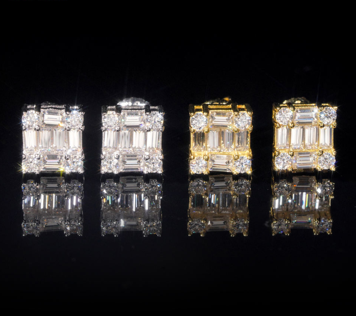 Luxury Jewelry 925 Silver Emerald Cut Moissanite Diamond Bling Special Design Iced Out Square Stud Earrings for Men