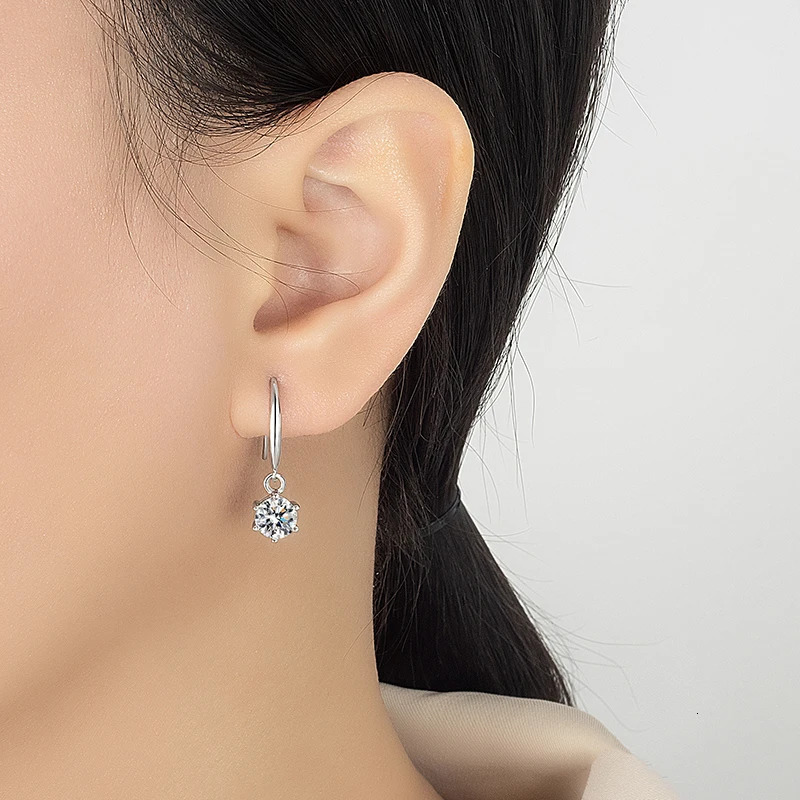 PERFANY 051CT Drop Earring Women S925 Pure Silver Classic Six Claw Laboratory Diamond Fashion Wedding Jewelry 250627