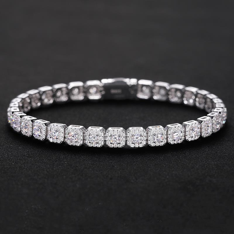 VVS Moissanite Platinum Color Luxury 925 Sterling Silver Men Iced Out Tennis Bracelet Fine Jewelry