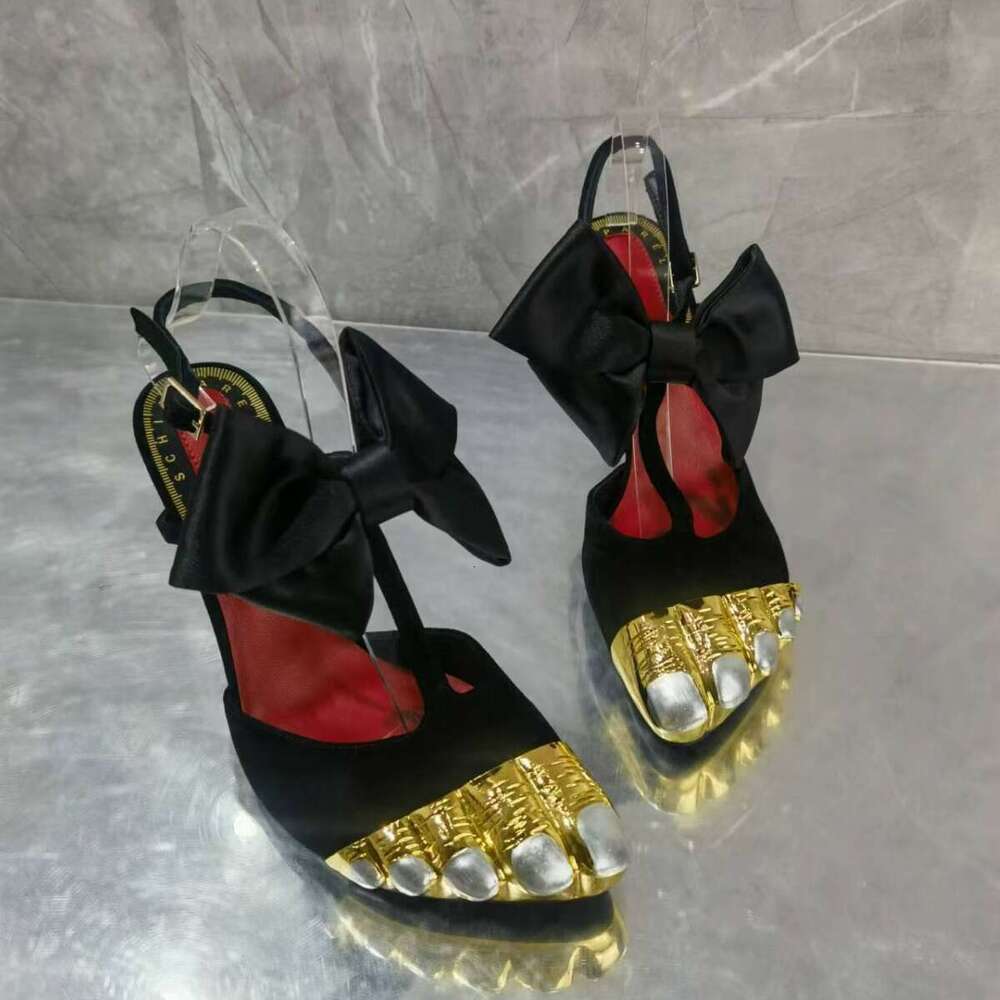 Sheepskin Version ~ French Style Small Gold Toe Genuine Leather Stiletto Heels Women New One-Strap High Heel Sandals Women's Slippers