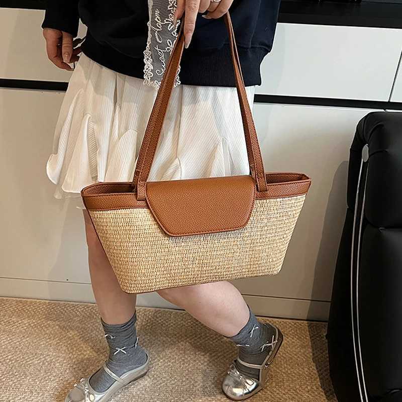 2025 Summer Womens Weave Straw Shoulder Bags New Tote Bag for Ladies Beach Bags Lady Handbags and Purses XJ250704