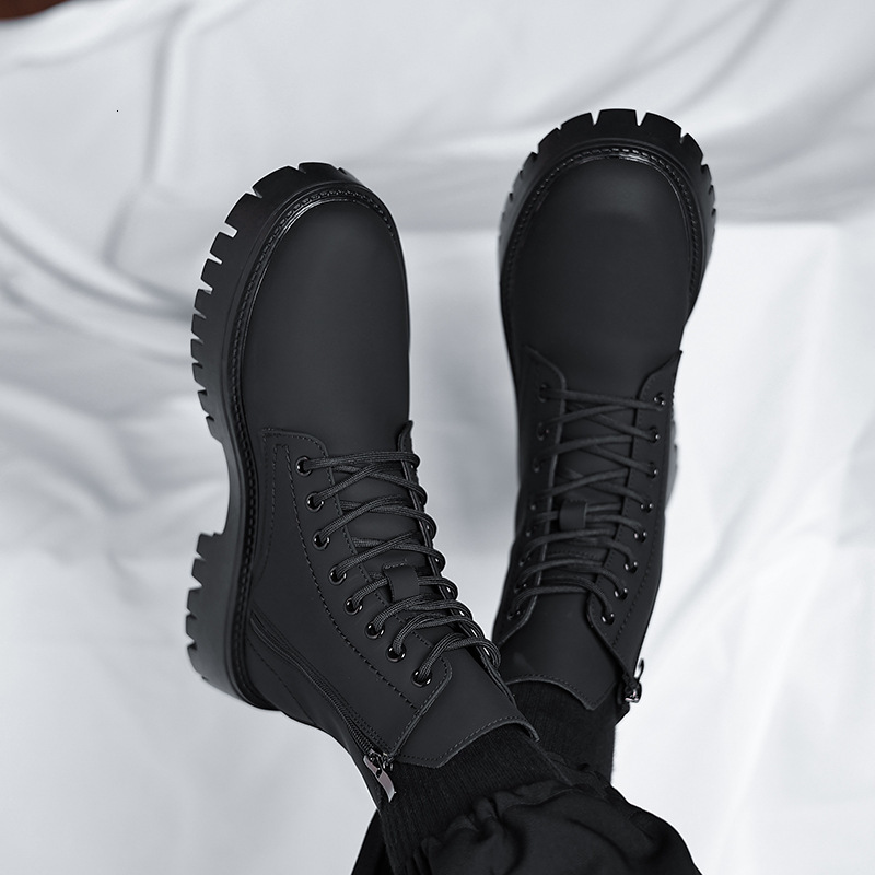 Designer Shoes Men's Martin Boots Autumn Winter New Mid-top Work Height-increasing Men's Leather Boots 3301-R