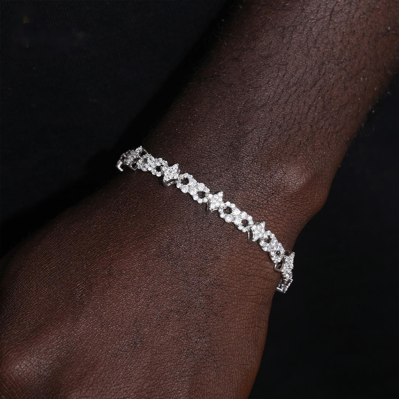 8mm 925 Sterling Silver VVS Moissanite Iced Out Infinity Star Link Bracelet for Men Fashion Daity Jewelry Pass Diamond Tester