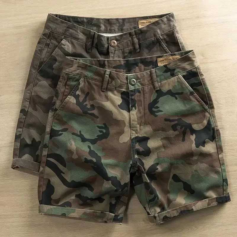 Short Pants for Men with Pockets Camo Mens Cargo Shorts Camouflage Japanese Street Style Elegant Heavy White Streetwear Clothing W250705