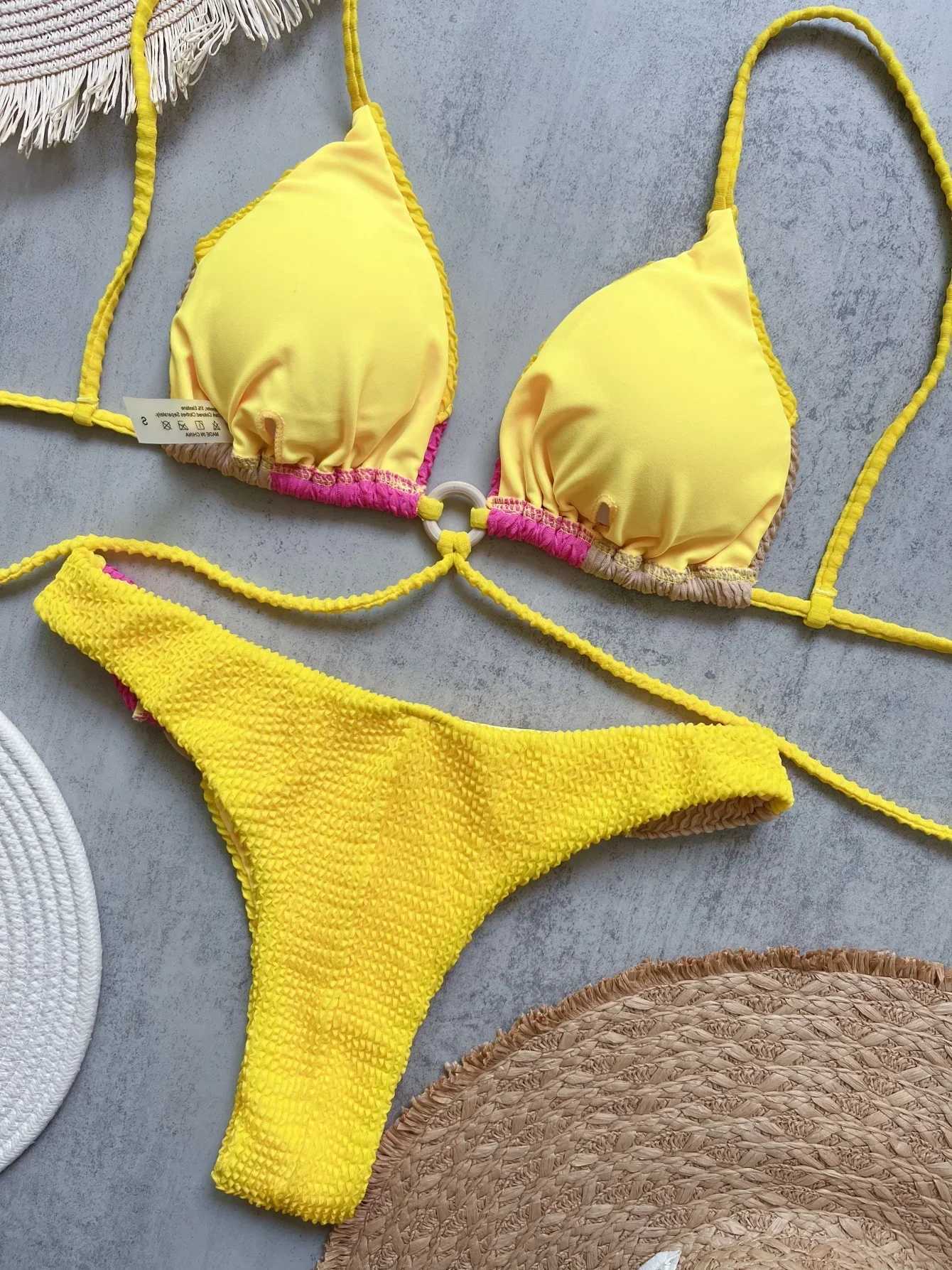 Sexy Green Bikini Tassel Drawstring Side Thong Swimsuit Women Summer Push Up Swimwear Bathing Suit Beach Wear XJ250624