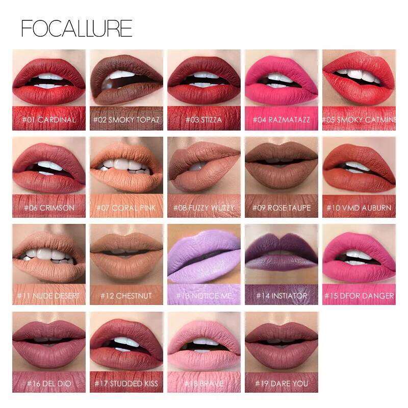 FOCALLURE 19 Colors Lipstick Waterproof Long lasting Cosmetic Easy to Wear stick Matte Lip Batom X250703 X250705