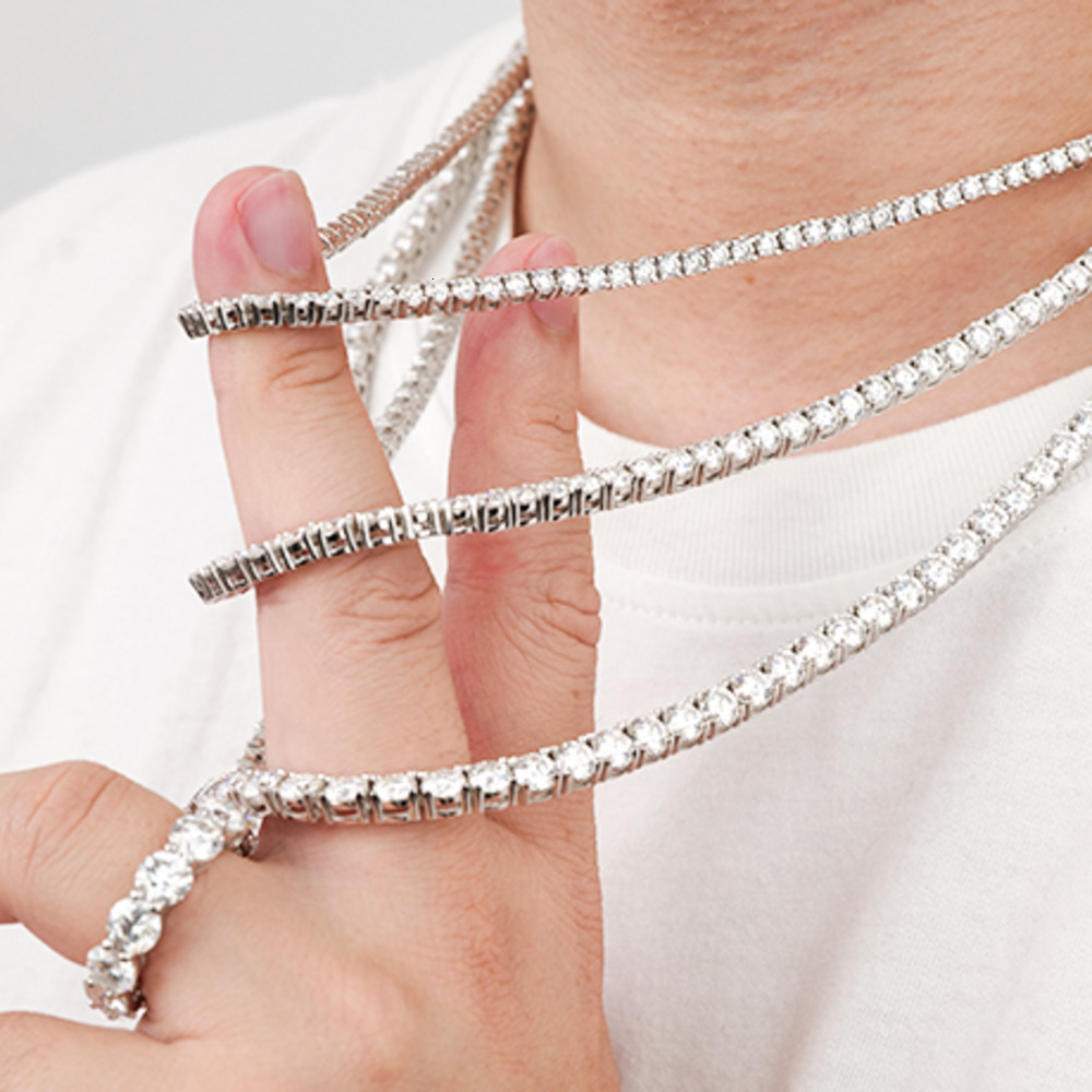 Luxury Jewelry Necklace White Gold Silver Iced Out Moissanite Tennis Chain Unisex 3mm Round Cut Fashion High Quality GRA Certified