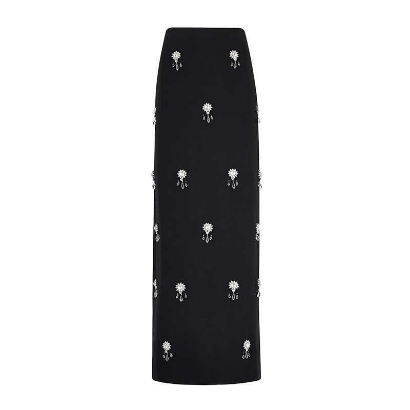 Fashion Evening Dress Women's Sleeveless Square Neck Crystal Embellished Socialite Style Backless Slit Long Dress Set