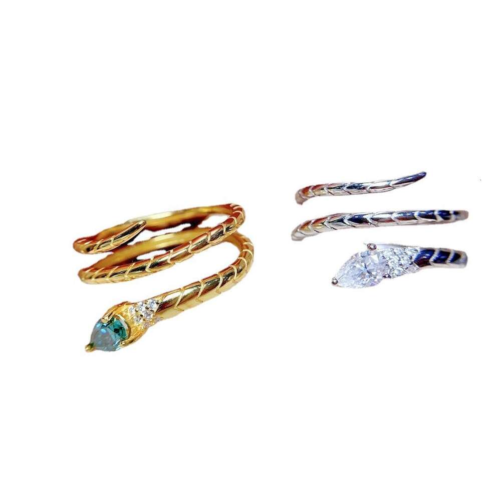 New Luxury Imitation Moissanite Water Drop for Women, Ring, Fashionable and Unique Versatile Wrapped Snake Open Ring a48