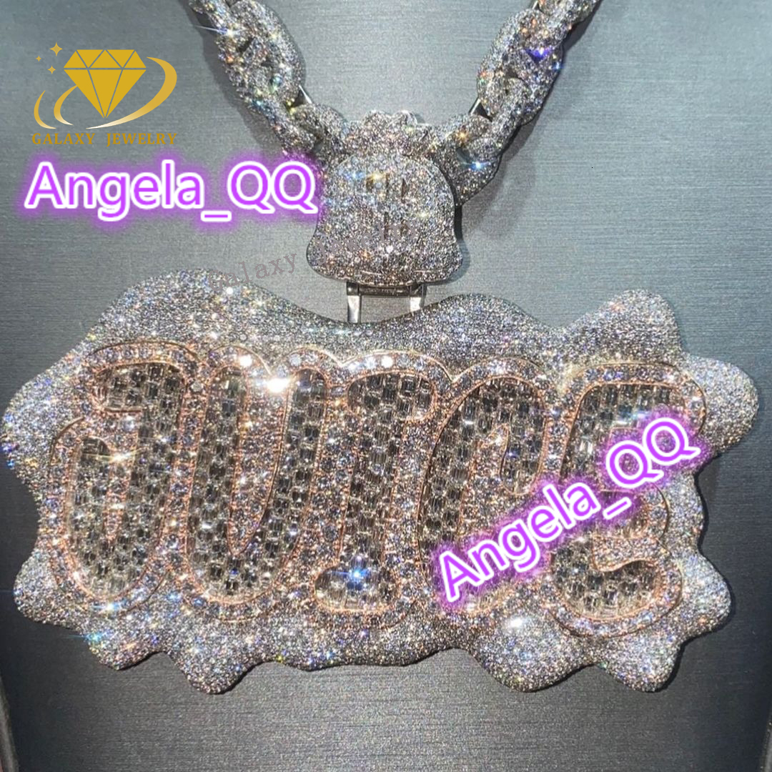 Custom Diamond Chain Pendant Iced Out Vvs Moissanite Hiphop Pendant Fine Jewelry Baguette Name Moissanite Pendant