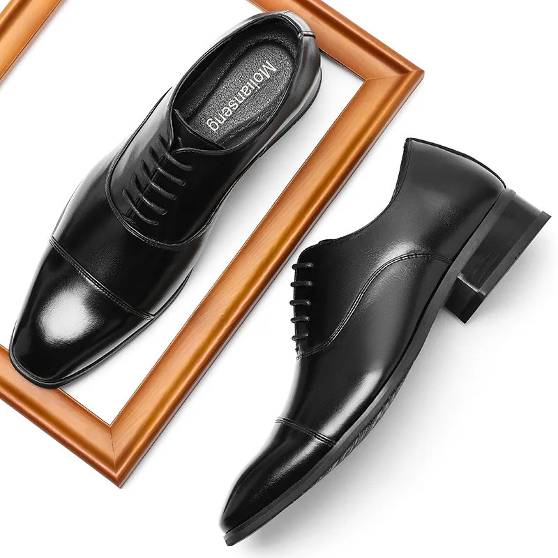 Molianser Men's Leather Oxford Dress Shoes, Brown Wedge Heel Slip-On Business Formal Shoes for Wedding 250704 - view 4