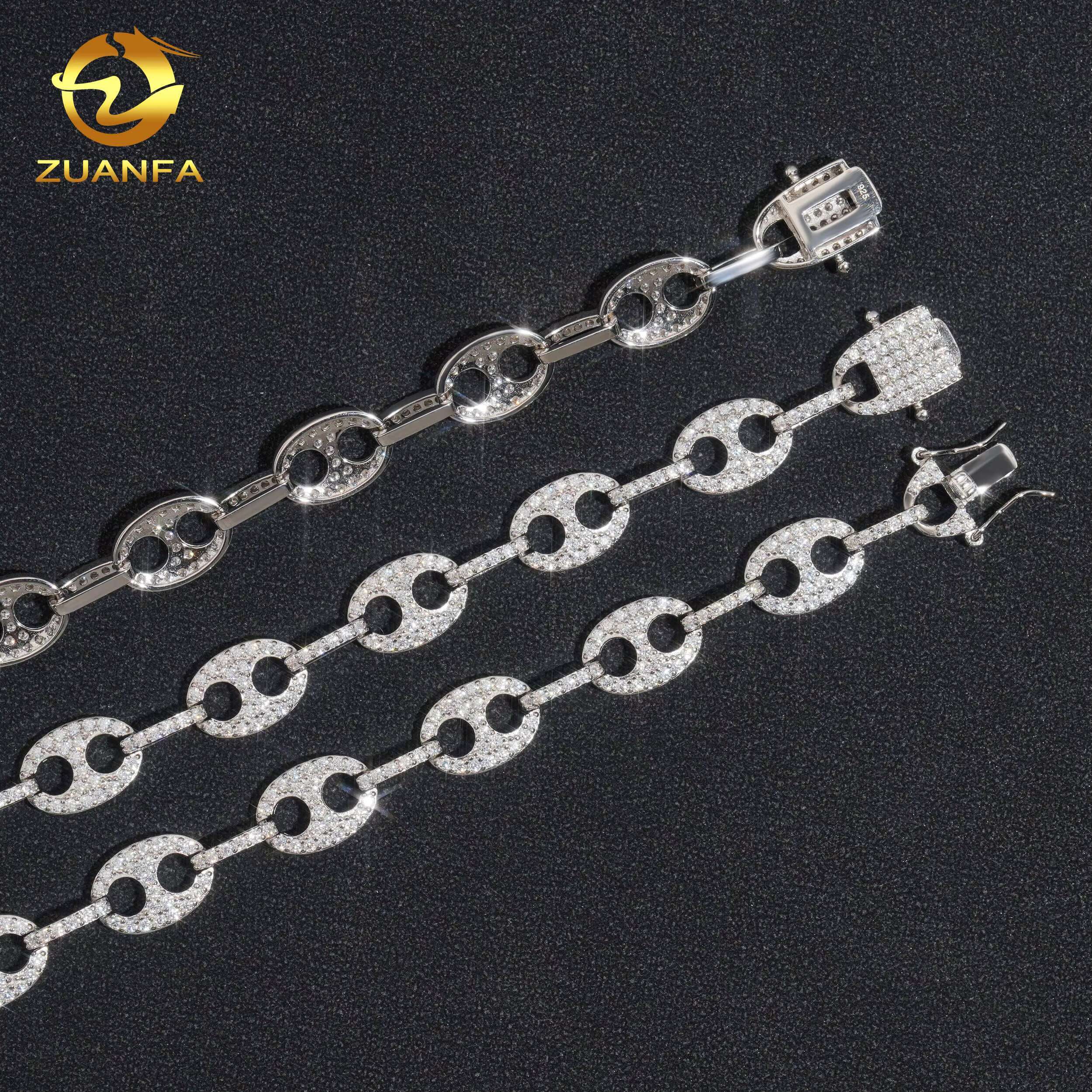 Stylish 925 Silver Hot Sell Rapper Jewelry Link Chain 10MM Iced Out Moissanite Diamond Mariner Link Chain