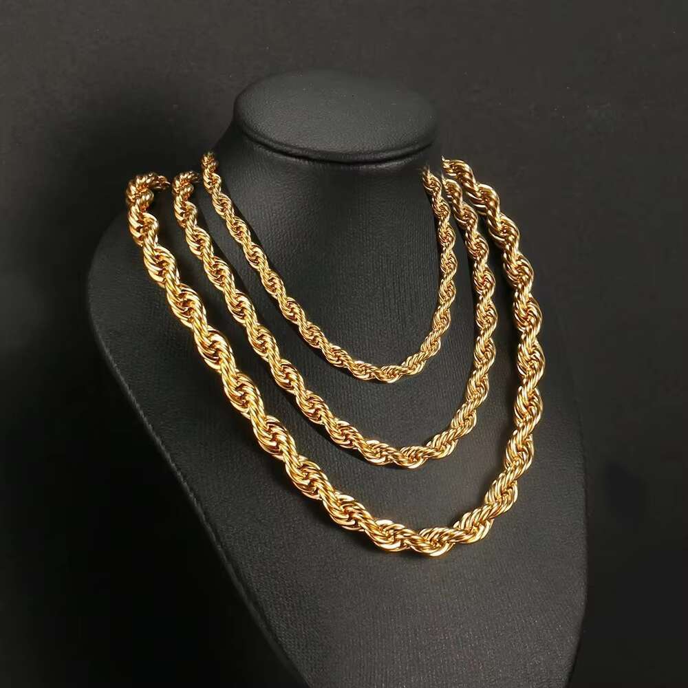 Fashion Jewelry 8mm 10mm Chunky Rope Chain Necklace 18K Gold Plated Stainless Steel Twisted Rope Chain