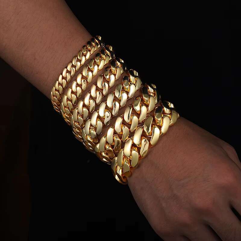 Hip-Hop Style Large Size Cuban Chain Bracelet Gold Plated Copper Full Zircon Multi-Size Cuban Bracelet for Men