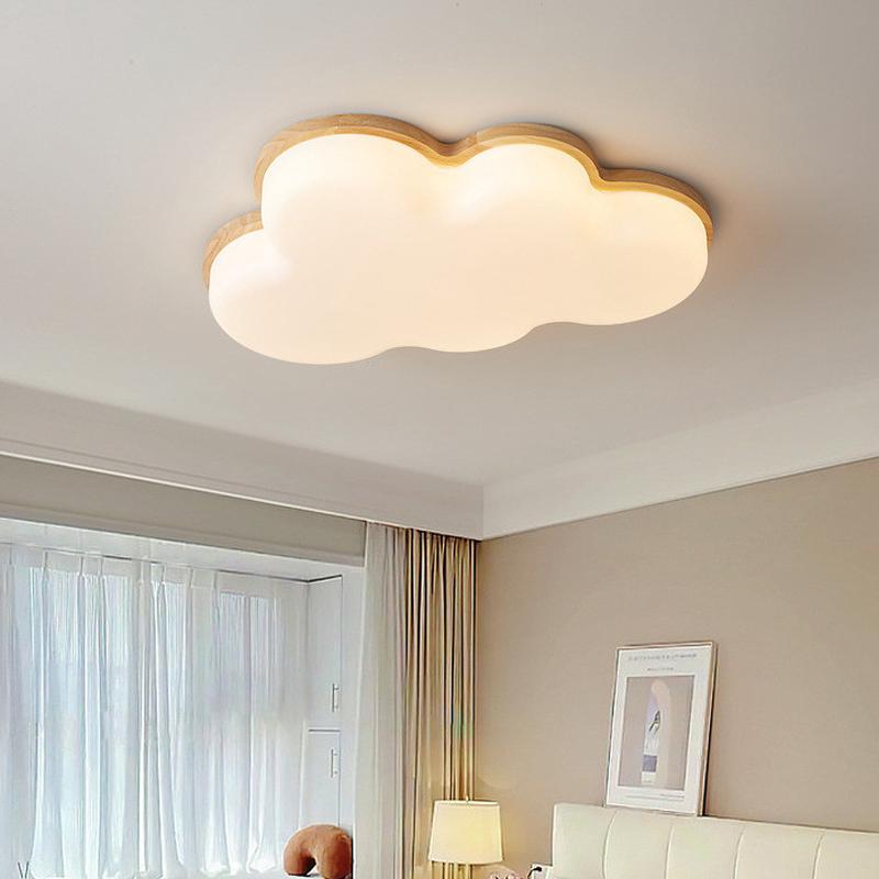 Full Spectrum Cloud Cream Wooden Ceiling Lamp for Kids' Bedrooms with Smart Features Eco-friendly Rustic Design LED Pendant Chandelier with Adjus