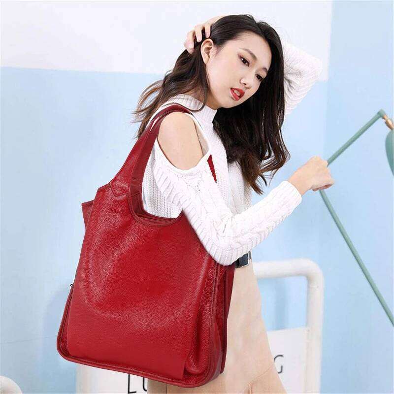 Top Layer Cowhide Large Capacity Shoulder Spring And Summer New Fashionable Soft Leather Tote Bag, Women's Bag 2025/06/09 250705