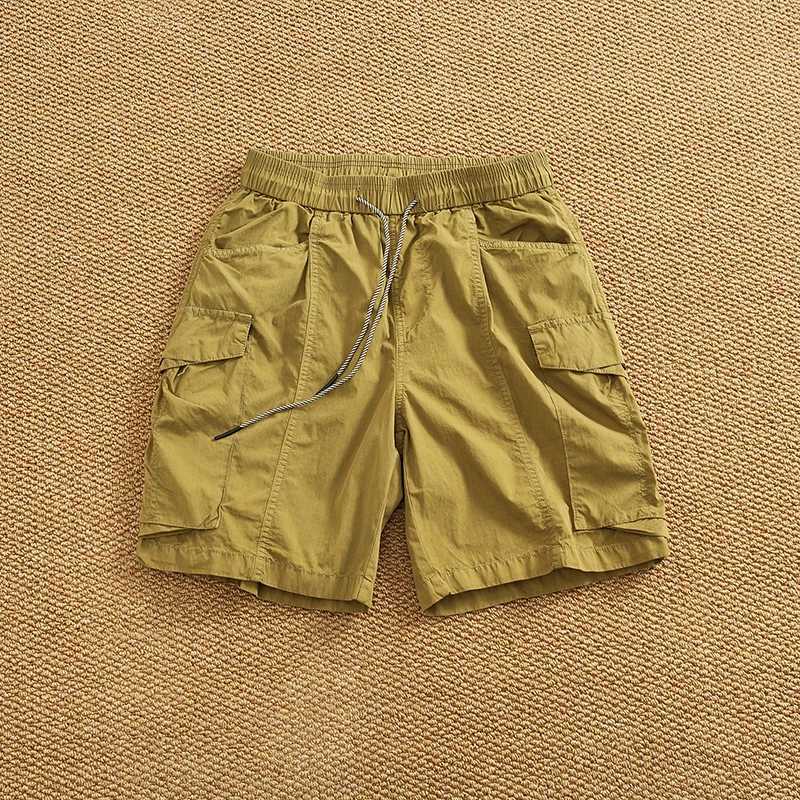 Summer New All-in-One Pocket Cargo Shorts Mens Patchwork Quick Dry Breathable Loose Straight Mid-Leg Trousers W250705