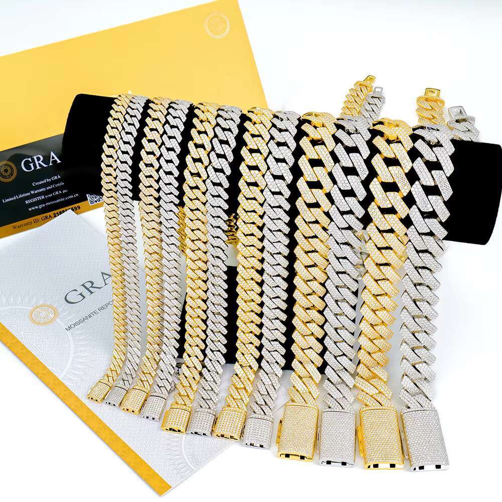 Gold Plated 925 Sterling Silver Fine Jewelry Men 8 10 12 14 18 20 mm Vvs Diamond Mossanite Moissanite Cuban Link Necklace Chain