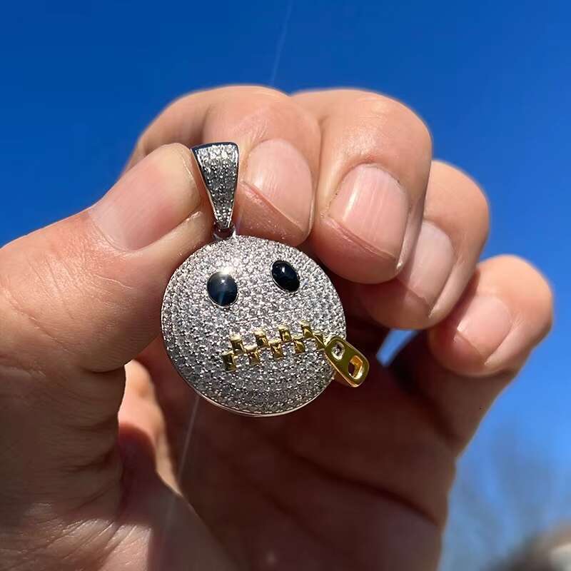 Hip Hop Pass Diamond Tester Bling Solid 925 Silver Iced Out GRA VVS Moissanite Zipper Mouth Face Pendant for Chain Men Women