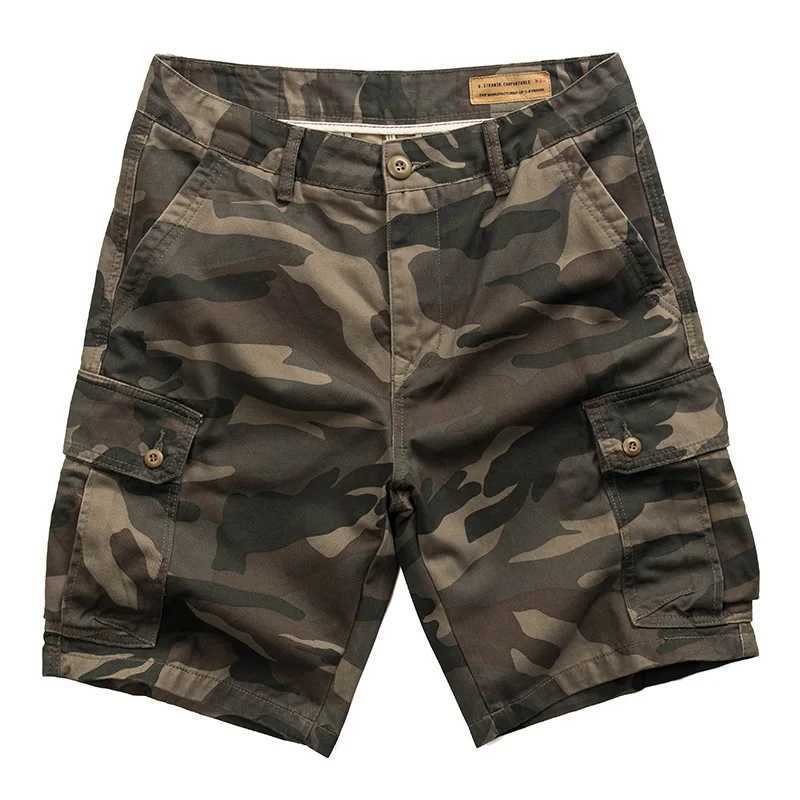 Heavyweight Summer 00% Cotton Camouflage Men Workwear Half Pants American Loose Straight Casual Pocket Washed Cargo Shorts W250705