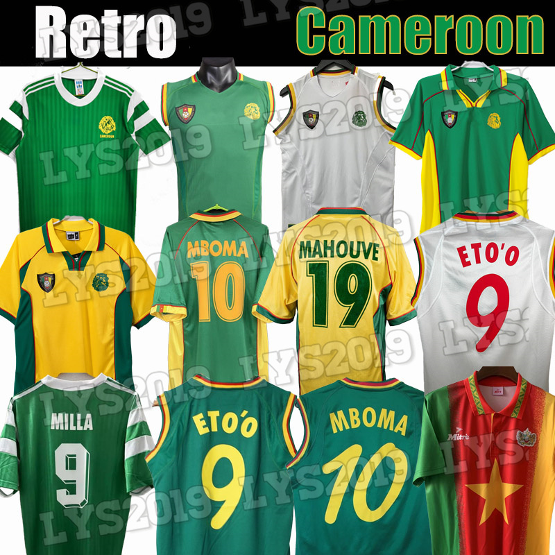998 2002 Cameroon retro soccer jerseys 1990 Eto o Mboma Lauren Song FOE MILLA Maillot de foot home away vintage classic football shirts