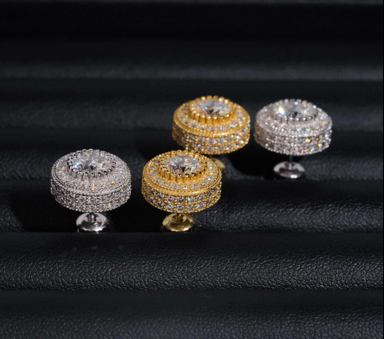 VVS Moissanite Hip Hop Earring 13MM Pass Diamond Test Gold Plated S925 Screw Back Stud Earring Fast Shipping