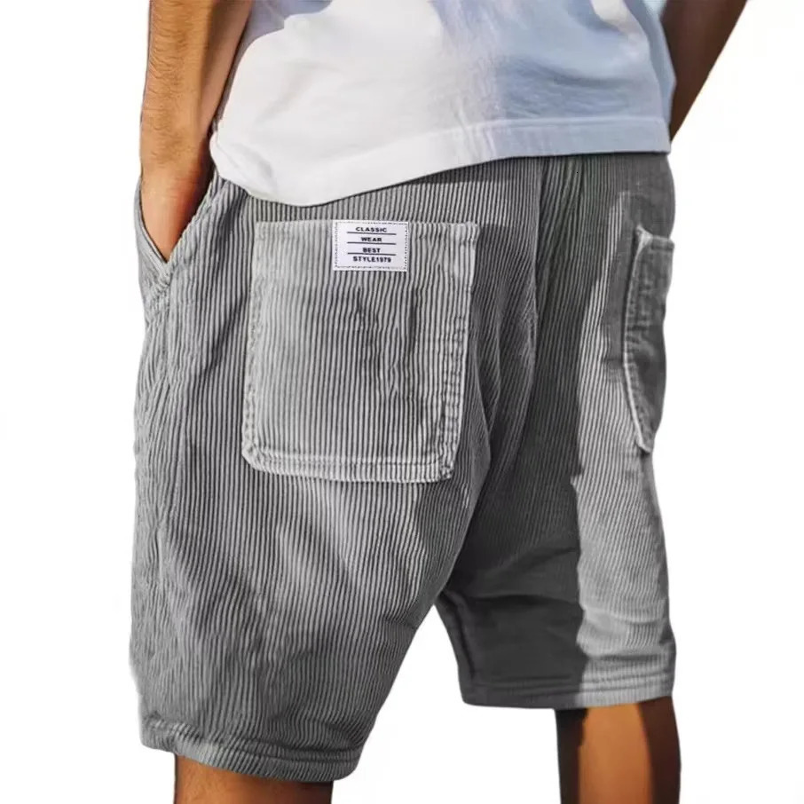 Summer Mens Corduroy Shorts Fashion American Style Multi Pocket Pants Embroidered Retro Straight Leg Shorts For Male 250704