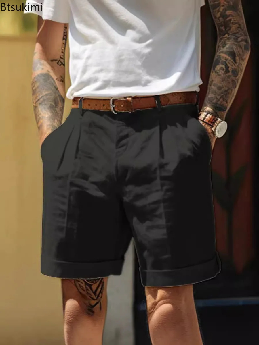 Summer Fashion Solid Cotton Linen Shorts for Men Breathable Pleated Loose Casual Straight Shorts Men Daily Versatile Short Pants 250704