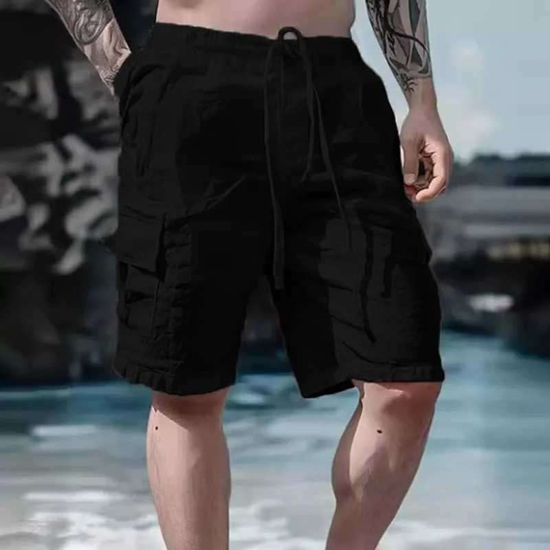 Summer Fashion Loose White Cargo Shorts Mens Handsome Streetwear Beachwear Solid Color With Pockets Shorts Workout Pants 2024 W250705