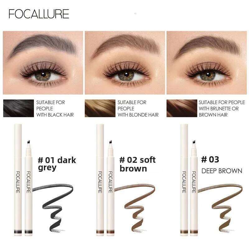 FOCALLURE Wholesale 4 Fork Tip Pencil Cosmetics Long Lasting Natural Dark Brown Liquid Eyebrow Pen Professional Makeup X250705