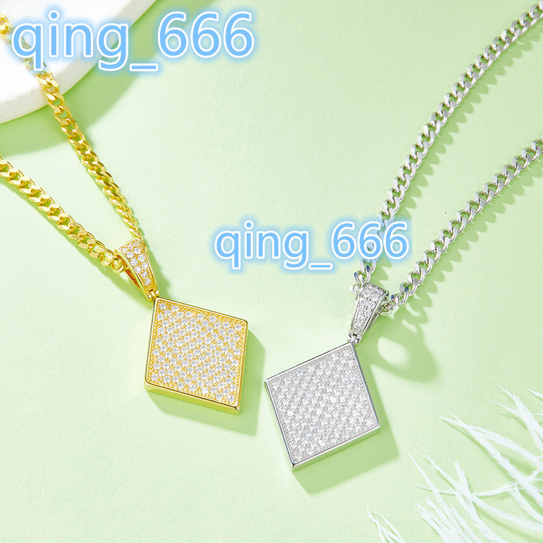 Small Niche Full Diamond S925 Silver Inlaid Moissanite Necklace Diamond Explosive Hip-Hop Block Pendant