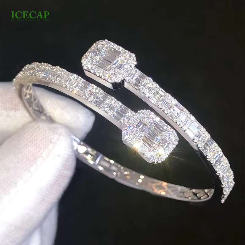 Luxury Moissanite Gift Ice Out 925 Silver Bracelet Adjustable Size Baguette Moissanite Bracelet for Men or Women