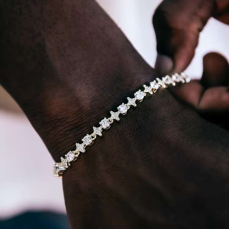 Hiphop Jewelry 925 Silver Luxury VVS Moissanite Star Bracelet GRA Tested High Quality