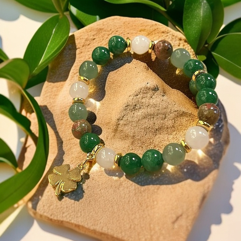 Unique Versatile Trendy Green Beaded Bracelet Natural Forest Style Women's