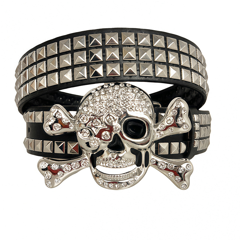 OOTD subculture gothic rivet belt punk skull rhinestone belt men and women street dance belt