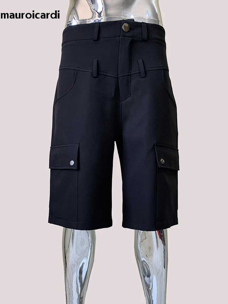 Mauroicardi Spring Summer Cool Handsome Black Cargo Shorts for Men High Waist Mens Straight Pants Luxury Designer Emo Clothes W250705